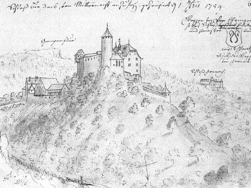 1705-Emanuel Büchel - Castello di Birseck, disegnato nel 1754